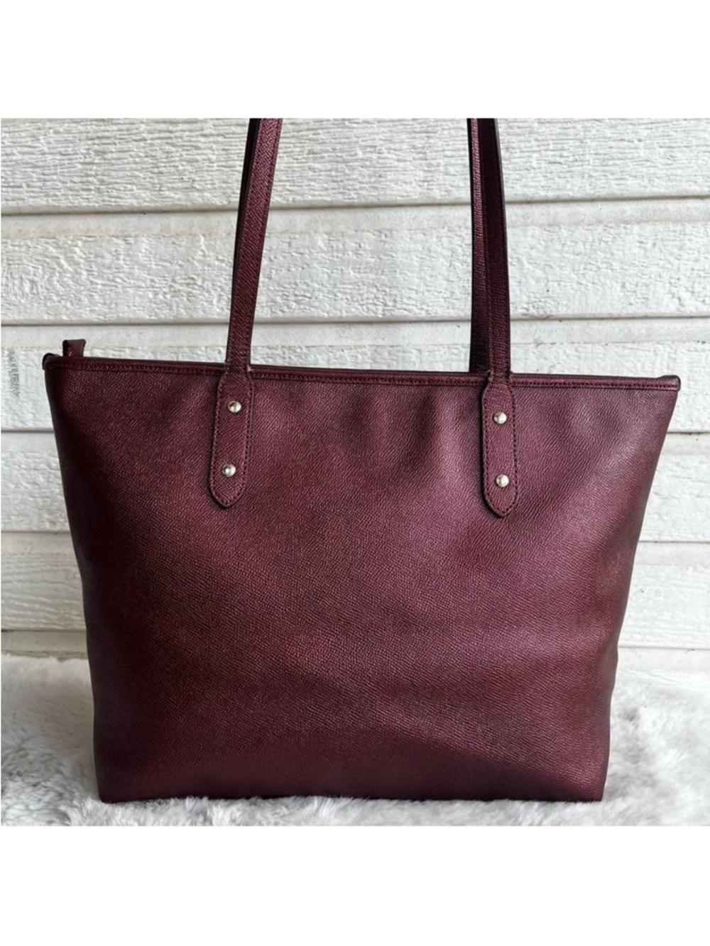 COACH Burgundy Metallic Ava City Metro Tote Shoulder Bag Gallery Laptop Work Bag - Picture 6 of 12